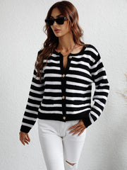 Striped Button Front Cardigan Trendsi