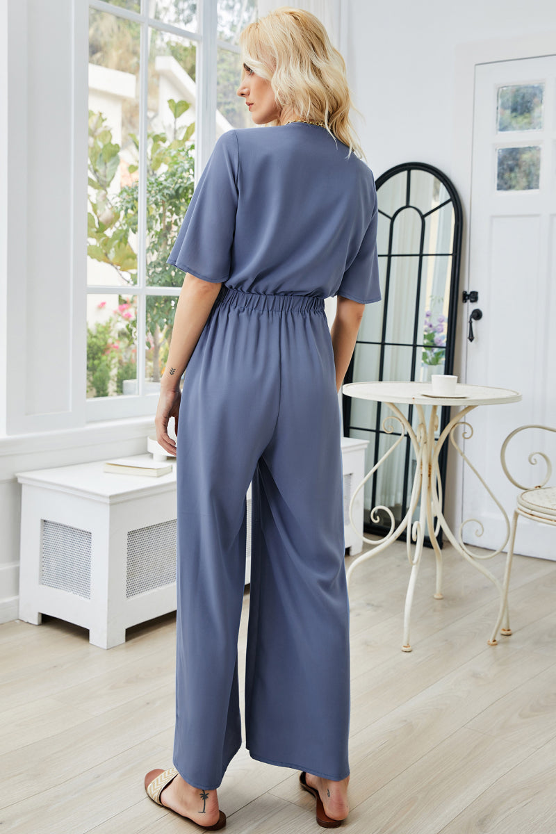 Tie Front Cutout Wide Leg Jumpsuit Trendsi