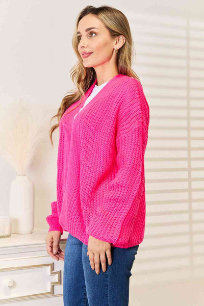 Woven Right Rib-Knit Open Front Drop Shoulder Cardigan-Trendsi-SatinBoutique