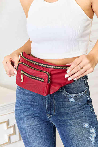 Fame Triple Pocket Nylon Fanny Pack-Trendsi-Deep Red-One Size-SatinBoutique