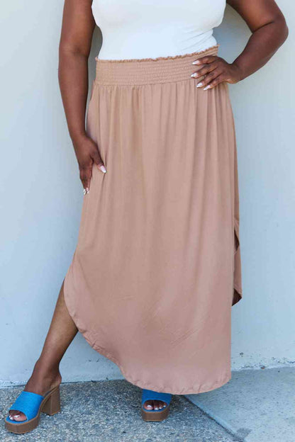 Doublju Comfort Princess Full Size High Waist Scoop Hem Maxi Skirt in Tan-Trendsi-Tan-1XL-SatinBoutique