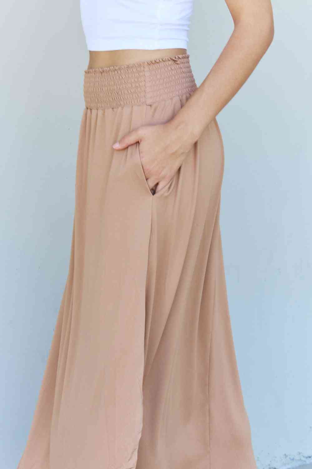 Doublju Comfort Princess Full Size High Waist Scoop Hem Maxi Skirt in Tan-Trendsi-SatinBoutique