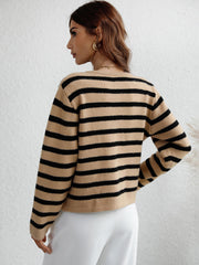 Striped Button Front Cardigan Trendsi