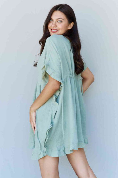 Ninexis Out Of Time Full Size Ruffle Hem Dress with Drawstring Waistband in Light Sage-Trendsi-SatinBoutique