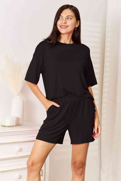 Basic Bae Full Size Soft Rayon Half Sleeve Top and Shorts Set-Trendsi-Black-S-SatinBoutique