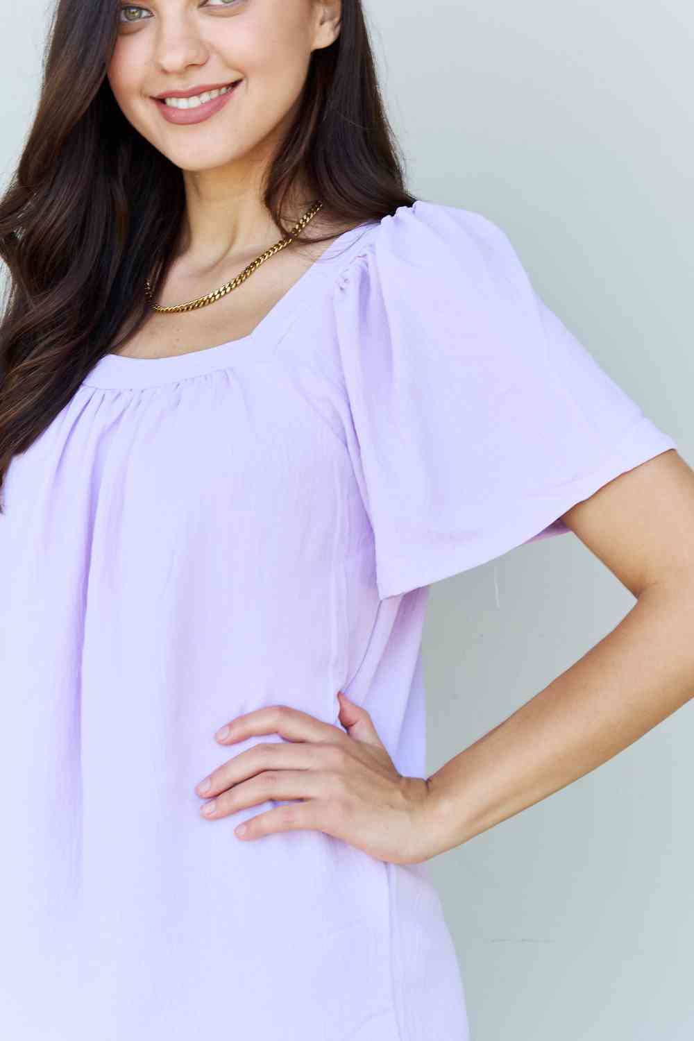 Ninexis Keep Me Close Square Neck Short Sleeve Blouse in Lavender-Trendsi-SatinBoutique