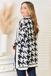 Woven Right Houndstooth Open Front Longline Cardigan-Trendsi-SatinBoutique