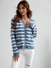 Striped Button Front Cardigan Trendsi