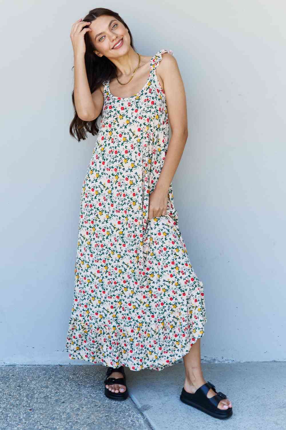 Doublju In The Garden Ruffle Floral Maxi Dress in Natural Rose-Trendsi-Floral-S-SatinBoutique