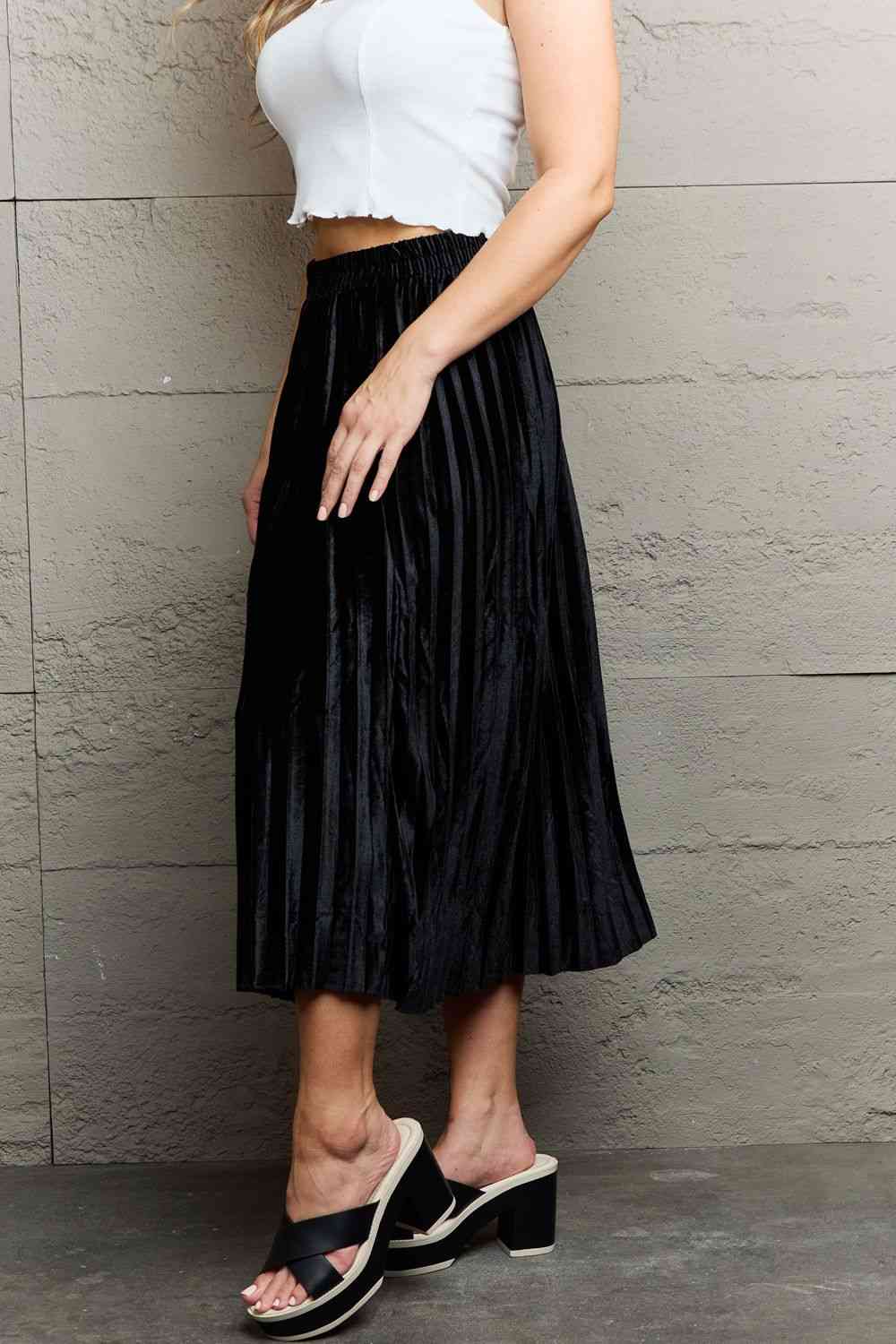 Ninexis Accordion Pleated Flowy Midi Skirt-Trendsi-Black-One Size-SatinBoutique