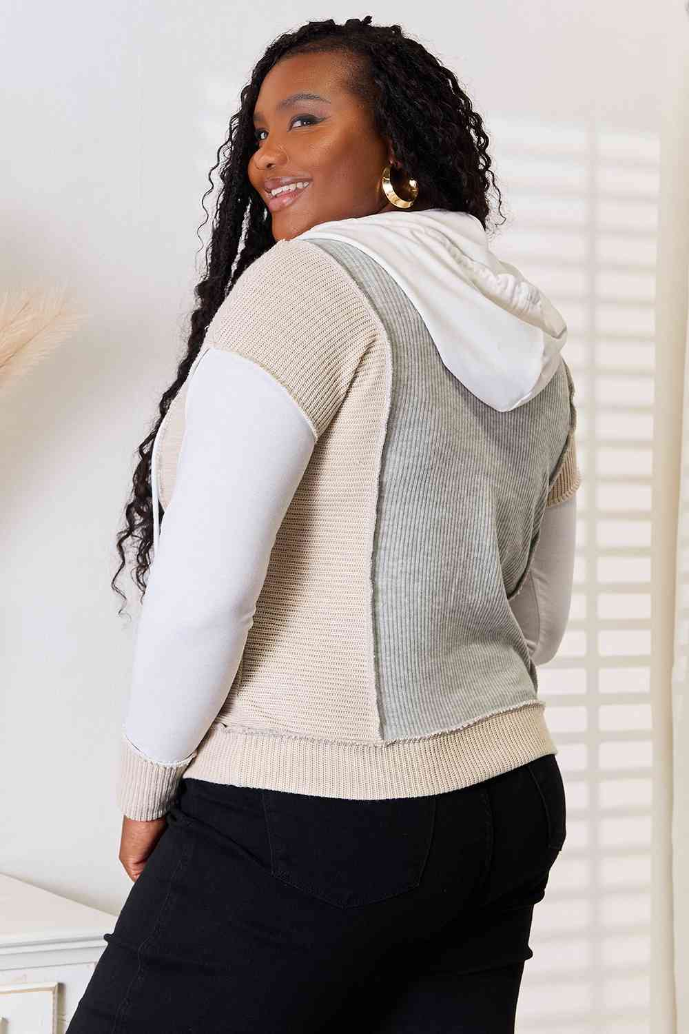 Double Take Color Block Exposed Seam Drawstring Hoodie, Also in Plus sizes-Trendsi-SatinBoutique