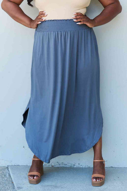 Doublju Comfort Princess Full Size High Waist Scoop Hem Maxi Skirt in Dusty Blue-Trendsi-SatinBoutique