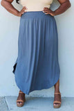 Doublju Comfort Princess Full Size High Waist Scoop Hem Maxi Skirt in Dusty Blue-Trendsi-SatinBoutique