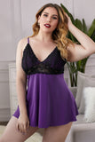 Lace See-Through Plus Size Chemise with ace and criss-cross details on the bust