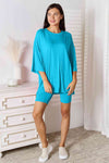 Basic Bae Full Size Soft Rayon Three-Quarter Sleeve Top and Shorts Set-Trendsi-Sky Blue-S-SatinBoutique