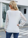 Lace Sleeve Ribbed Trim V-Neck Sweater Trendsi