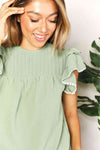 Double Take Pleated Detail Flutter Sleeve Blouse-Trendsi-SatinBoutique