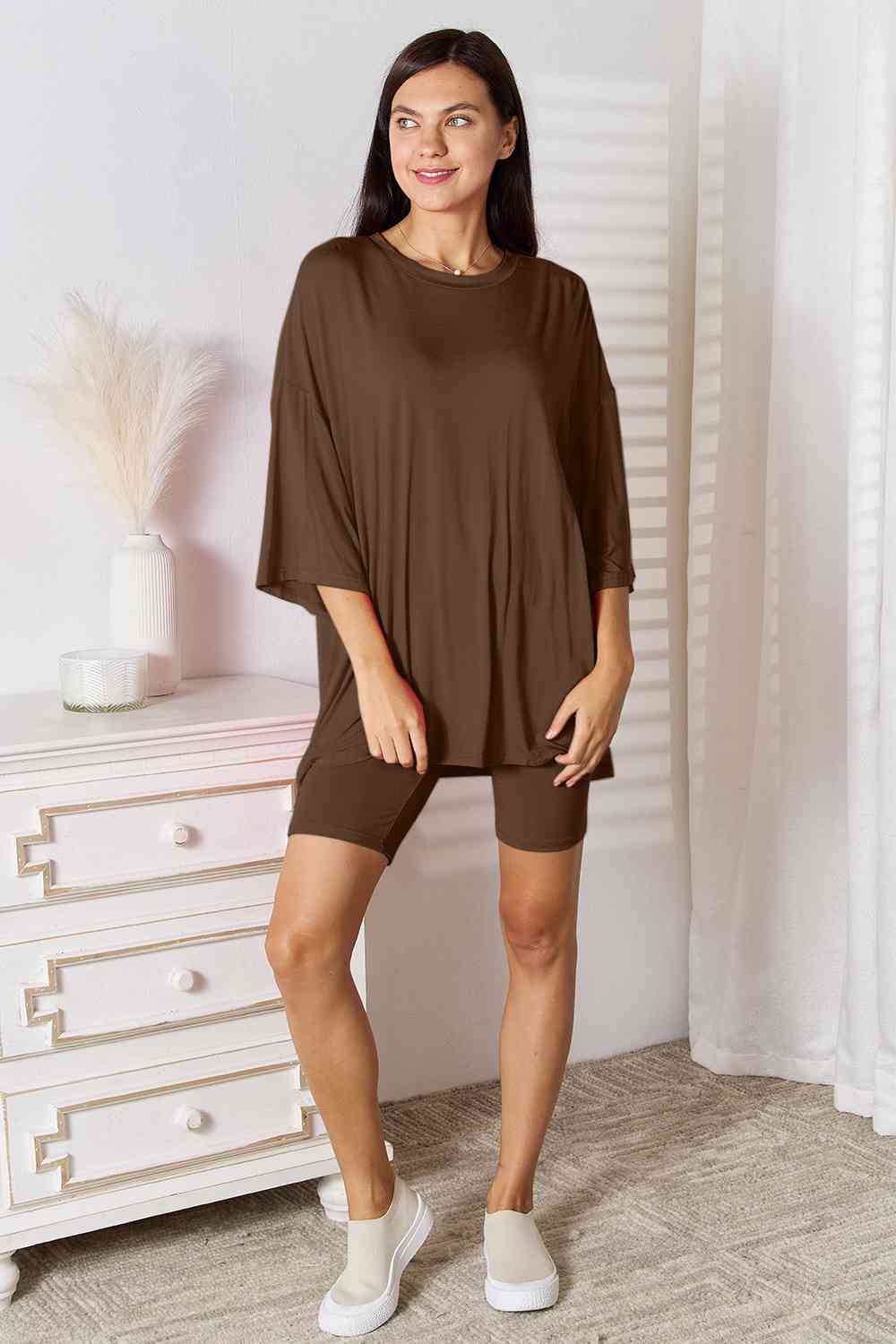 Basic Bae Full Size Soft Rayon Three-Quarter Sleeve Top and Shorts Set-Trendsi-SatinBoutique