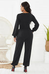 Gathered Detail Surplice Lantern Sleeve Jumpsuit Trendsi