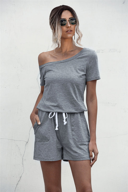 One Shoulder Tie Waist Romper Trendsi