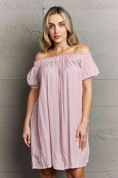 Ninexis Show Compassion Off The Shoulder Mini Dress-Trendsi-Stripe-S-SatinBoutique