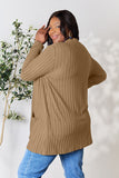 Basic Bae viso dydžio briaunotas atviras priekinis megztinis su kišenėmis