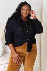 Double Take Waffle-Knit Collared Neck Dropped Shoulder Shirt-Trendsi-SatinBoutique