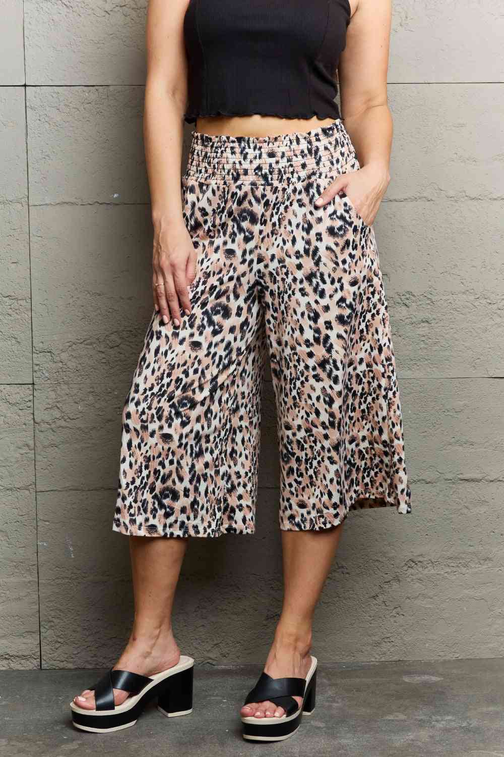 Ninexis Leopard High Waist Flowy Wide Leg Pants with Pockets-Trendsi-Leopard-S-SatinBoutique