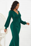 Gathered Detail Surplice Lantern Sleeve Jumpsuit Trendsi