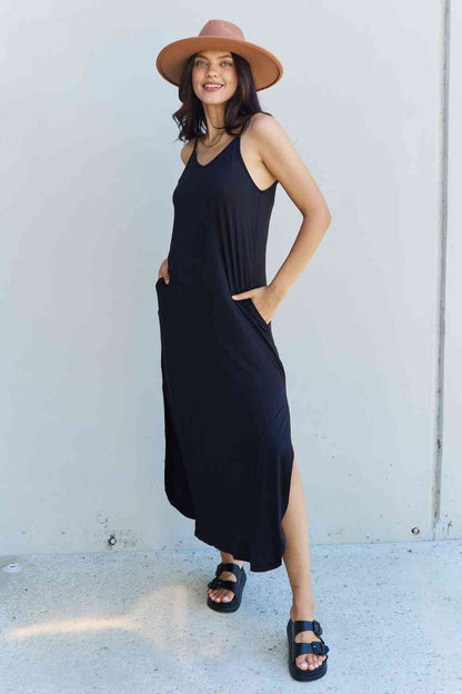 Ninexis Good Energy Full Size Cami Side Slit Maxi Dress in Black, Also in Plus sizes-Trendsi-SatinBoutique