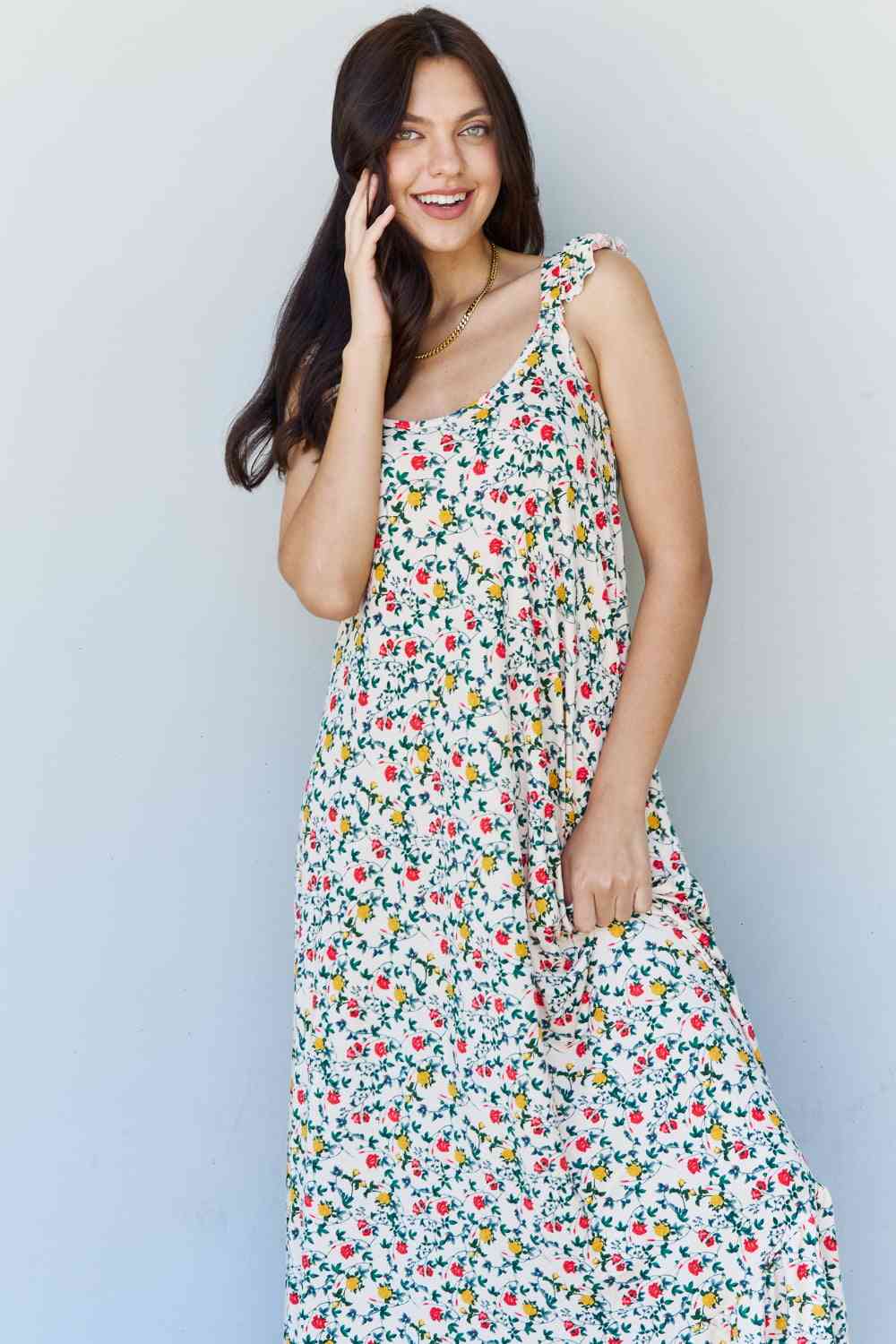 Doublju In The Garden Ruffle Floral Maxi Dress in Natural Rose-Trendsi-SatinBoutique