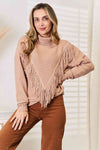 Woven Right Turtleneck Fringe Front Long Sleeve Sweater-Trendsi-Camel-S-SatinBoutique