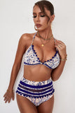 Dvodijelni dvodijelni bikini set s printom pompona sa halterom i izrezom Trendsi