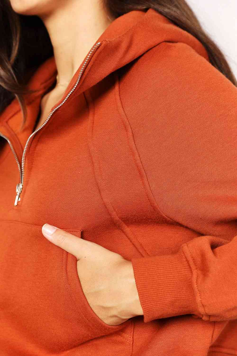 Double Take Half-Zip Long Sleeve Hoodie-Trendsi-SatinBoutique