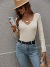 V-Neck Ribbed Knit Top Trendsi