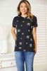 Double Take Dandelion Print Round Neck T-Shirt, Also in Plus sizes-Trendsi-Black-S-SatinBoutique