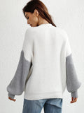 Zweifarbiger Rippstrick-Pullover mit überschnittener Schulter Trendsi