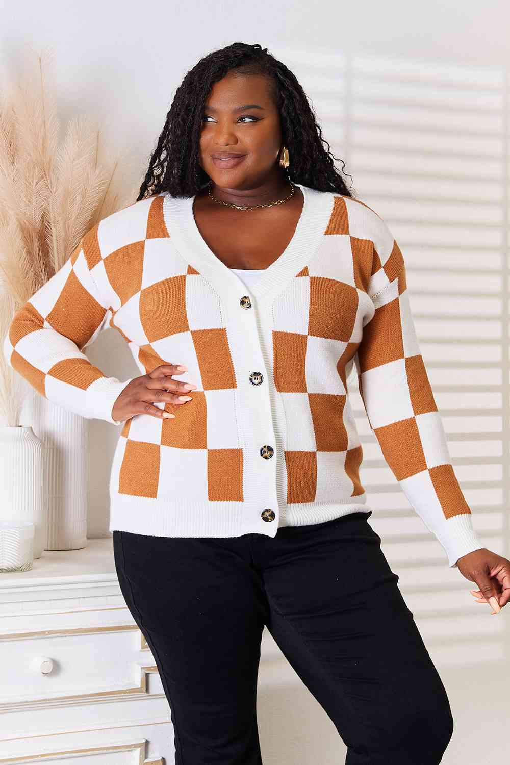 Double Take Button-Up V-Neck Dropped Shoulder Cardigan-Trendsi-SatinBoutique