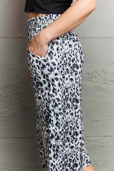 Ninexis Leopard High Waist Flowy Wide Leg Pants with Pockets-Trendsi-SatinBoutique