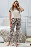 Leopard Splicing Short Sleeve Two Pieces Loungewear Trendsi