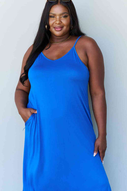 Ninexis Good Energy Full Size Cami Side Slit Maxi Dress in Royal Blue, Also Plus sizes-Trendsi-SatinBoutique