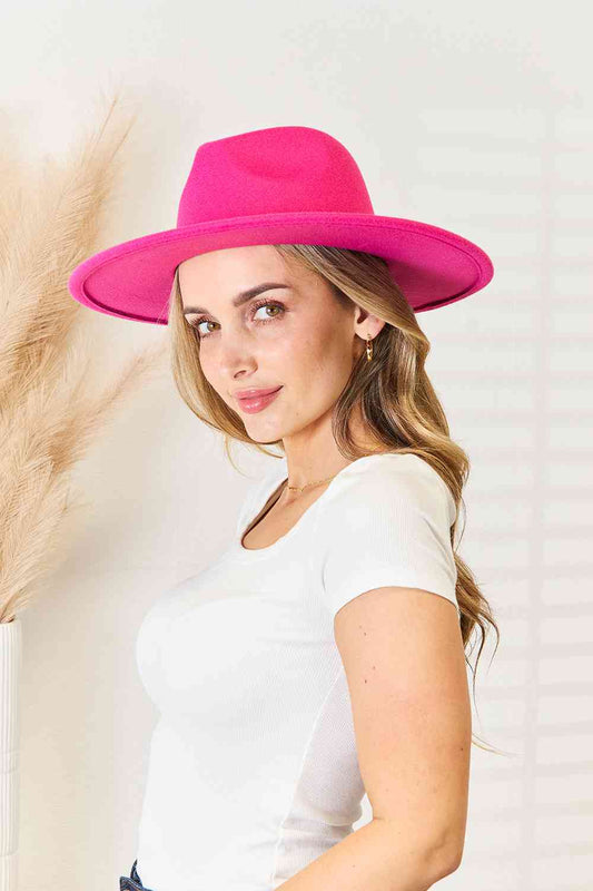 Fame Flat Brim Fedora Fashion Hat-Trendsi-Hot Pink-One Size-SatinBoutique