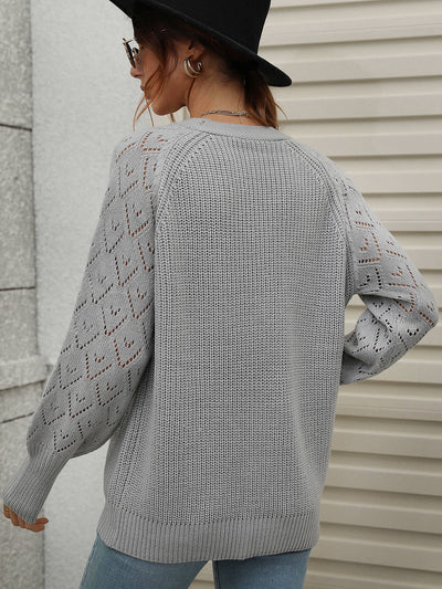 Rib-Knit Plunge Raglan Sleeve Cardigan Trendsi