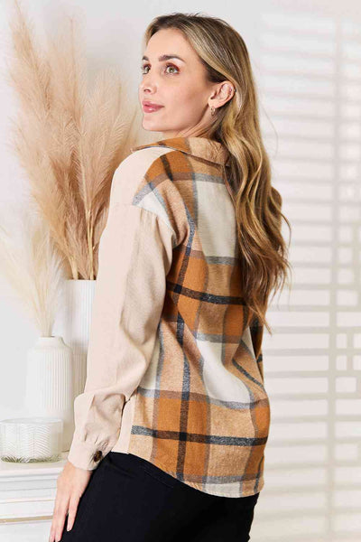 Double Take Plaid Print Dropped Shoulder Shirt-Trendsi-SatinBoutique