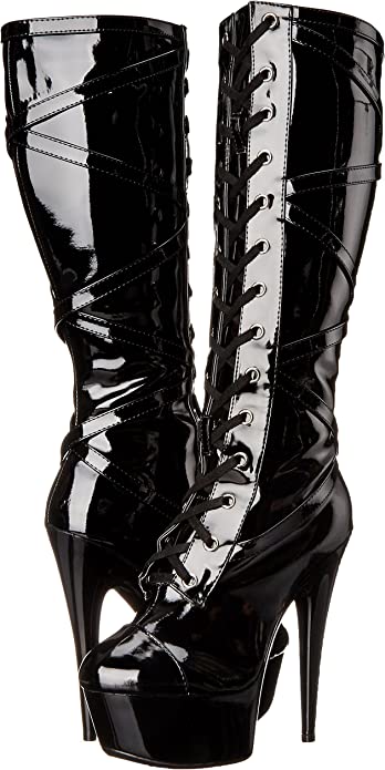 Ellie Shoes IS-E-609-Pocky 6 Lace Up Platform Boot W Inner Pocket, Shiny Black, Size 10 Ellie Shoes