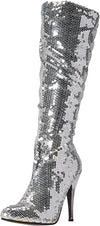 Ellie Ayakkabı IS-E-511-Tin 5 Topuk Payetli Diz Botu, Gümüş, 7 Numara Ellie Ayakkabı