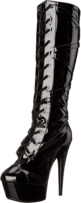 Ellie Shoes IS-E-609-Pocky 6 Lace Up Platform Boot W Inner Pocket, Shiny Black, Size 10 Ellie Shoes