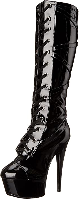 Ellie Shoes IS-E-609-Pocky 6 Lace Up Platform Boot W belső zseb, fényes fekete, 10-es méretű Ellie cipő