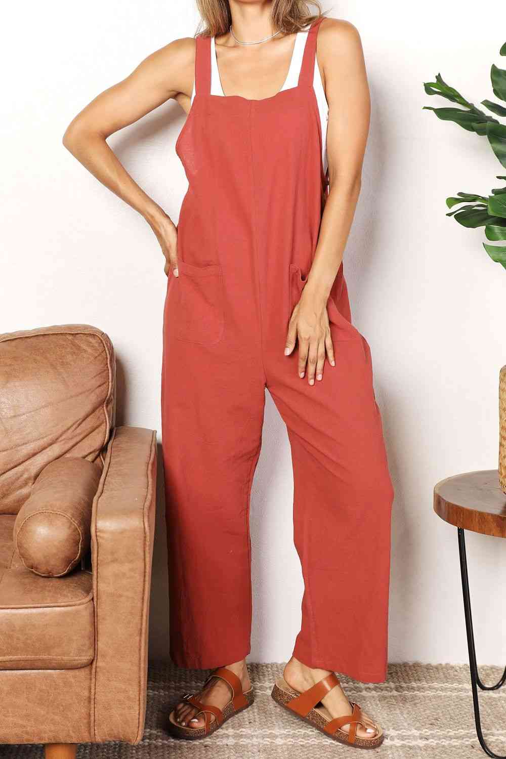 Double Take Wide Leg Overalls with Front Pockets-Trendsi-SatinBoutique