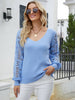 Lace Sleeve Ribbed Trim V-Neck Sweater Trendsi